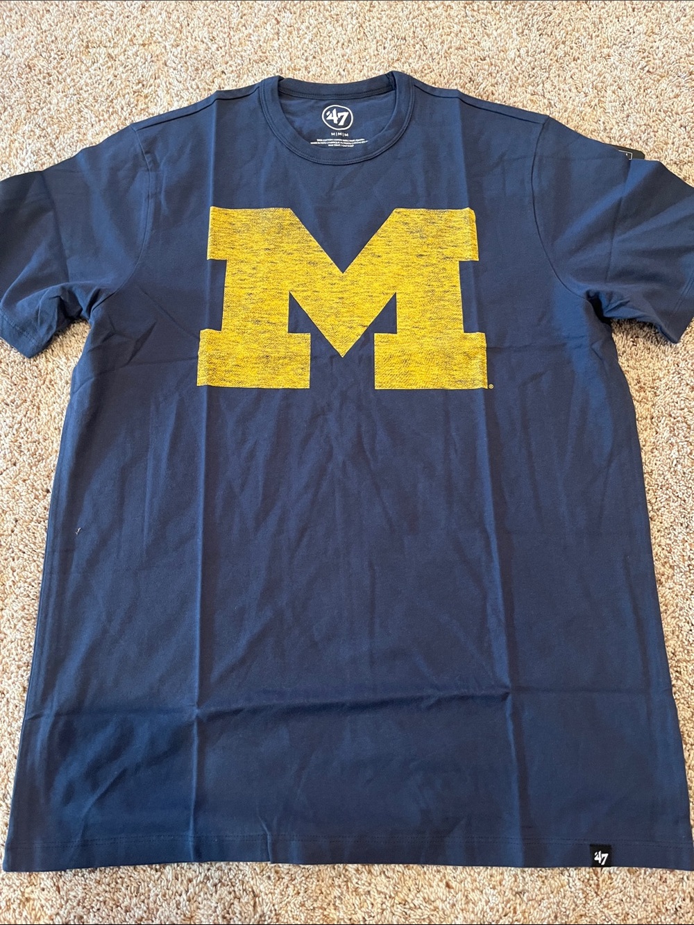 47 Brand Navy Tee with Maize Block M - University of Michigan